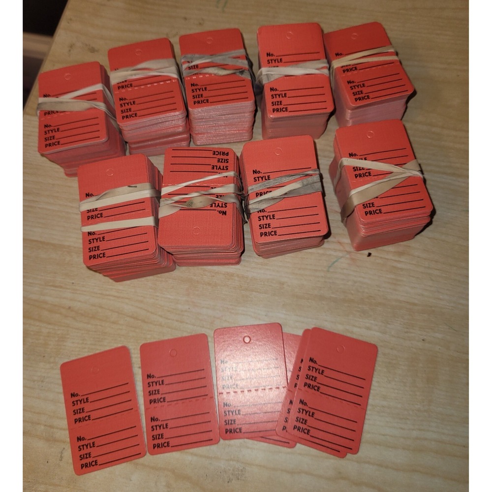 100 Perforated Tags Price Sale 1 ¼ x 1 ⅞" Two Part Red Unstrung Tag Small